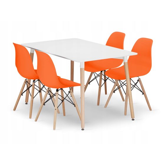 ADRIA suorakulmainen pöytä 120x80, 4 OSAKA-tuolia, valkoinen, oranssi