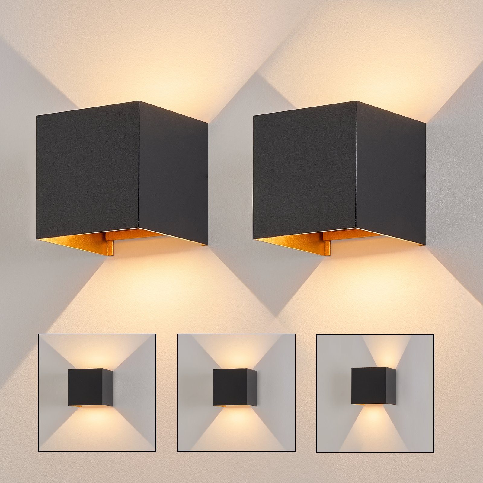 NETTLIFE LED - seinävalaisin, musta, 2Kpl - ulko -/sisäseinävalaisin, 5W, säädettäväKaksoissäde Vedenpitävä, IP65, 230V, 3000K