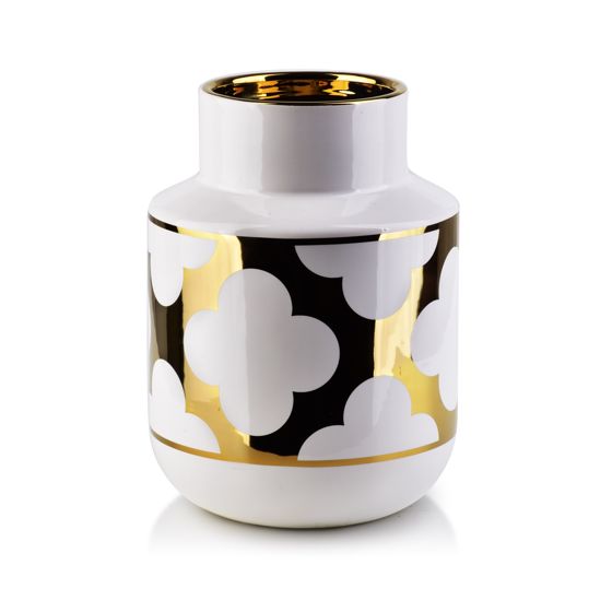 MONDEX keramiikkamaljakko, valkoinen-kulta, käsinmaalattu, 15 x 20 cm