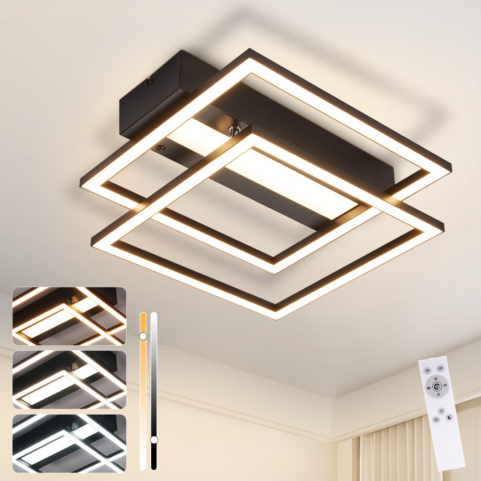 NETTLIFE LED - kattovalaisin olohuoneeseen, 2 kehystä, musta, moderni, neliönmuotoinen, himmennettävä, ihanteellinen eteiseen