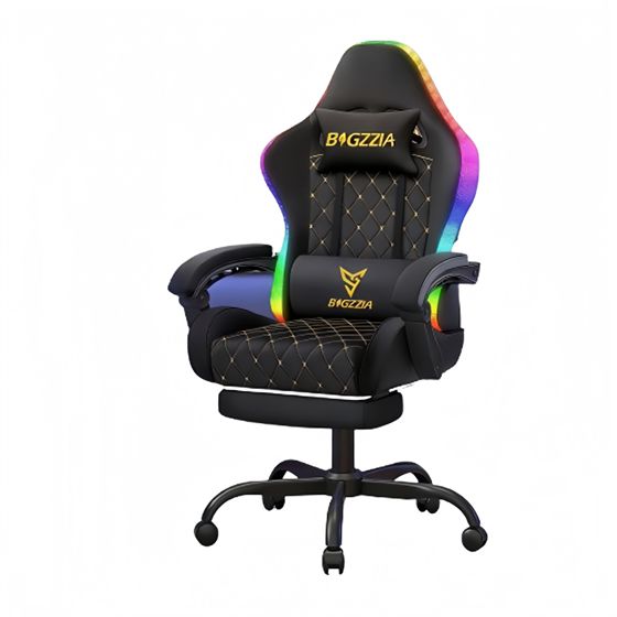 Pelituoli G01 RGB LED valaistus ergonominen muistivaahto jalkatuki 135 astetta kallistuva PU nahka pelihuoneeseen ja toimistoon Musta