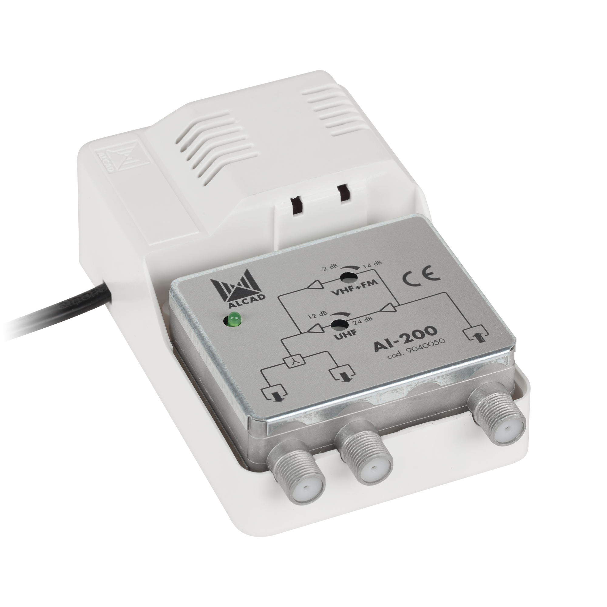 Laajakaista antennivahvistin jakaja 2 TV IP20 Alcad AI-200