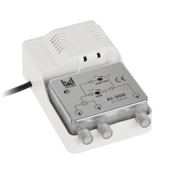 Laajakaista antennivahvistin jakaja 2 TV IP20 Alcad AI-200