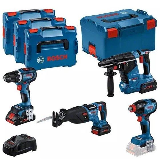 Bosch 18V Professional Setti: GSR + GDX + GBH + GSA 1x 4,0 Ah + 2x 5,5 Ah