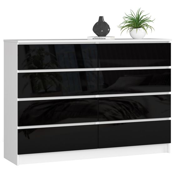 Akord Lipasto 8 laatikkoa Valkoinen/Musta Kiiltävä 138x40x99