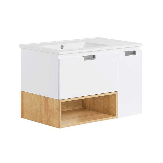 SoBuy WC-kaappi BZR178-WN luonnonvalkoinen 1 laatikko & ovi