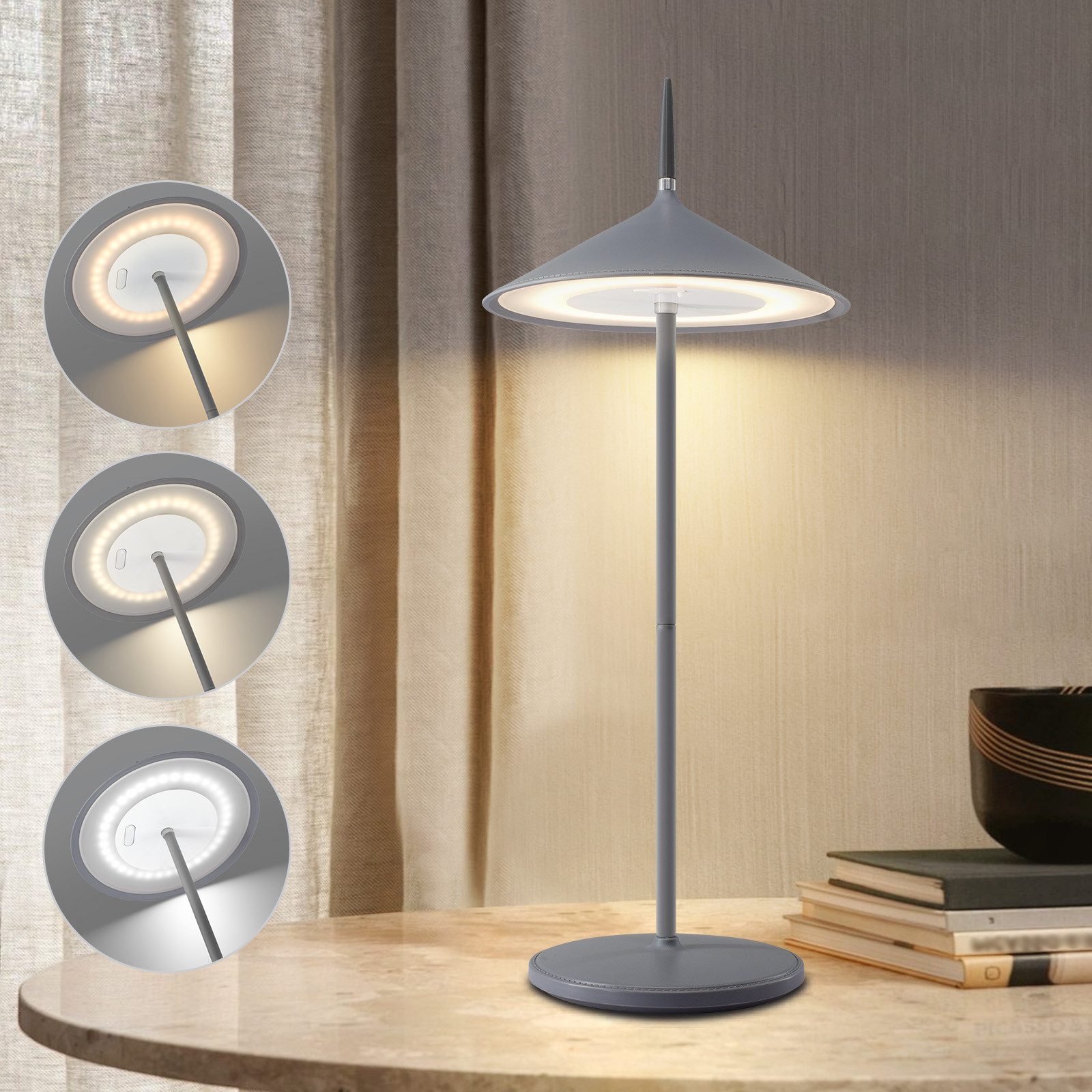 NETTLIFE Langaton pöytävalaisin, LED-yövalo, 1800 mAh akku, ladattava, kosketus, himmennettävä, moderni, IP44, USB:llä