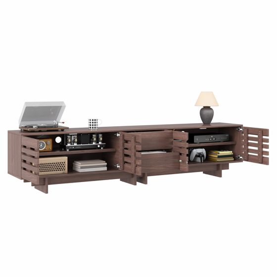 TV-taso 200x39.5x55 cm pähkinävärinen MDF säilytyksellä ja liukuovilla
