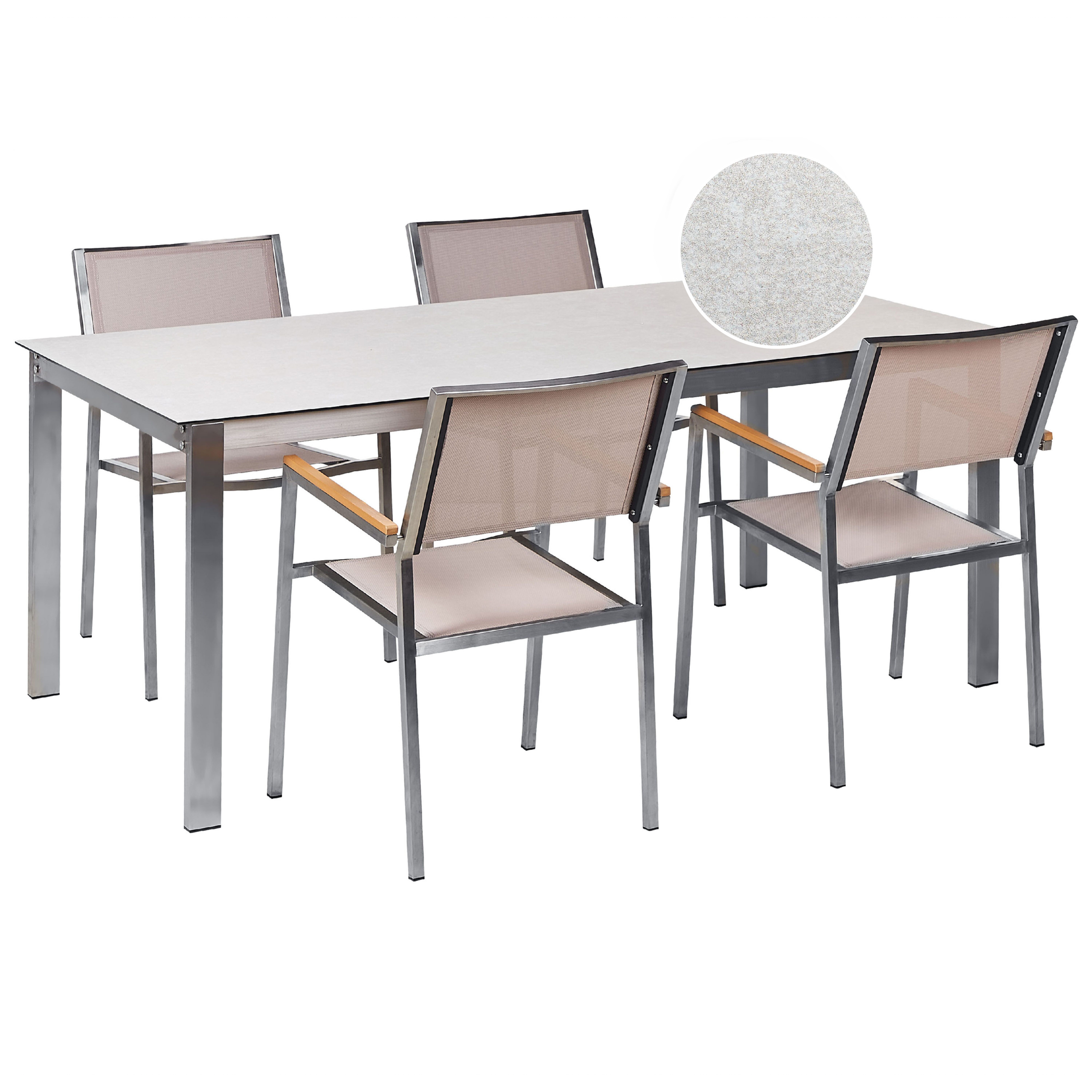 Ulkoruokailuryhmä 4-istuttava COSOLETO/GROSSETO karkaistu lasi Marmorikuvio Valkoinen/beige