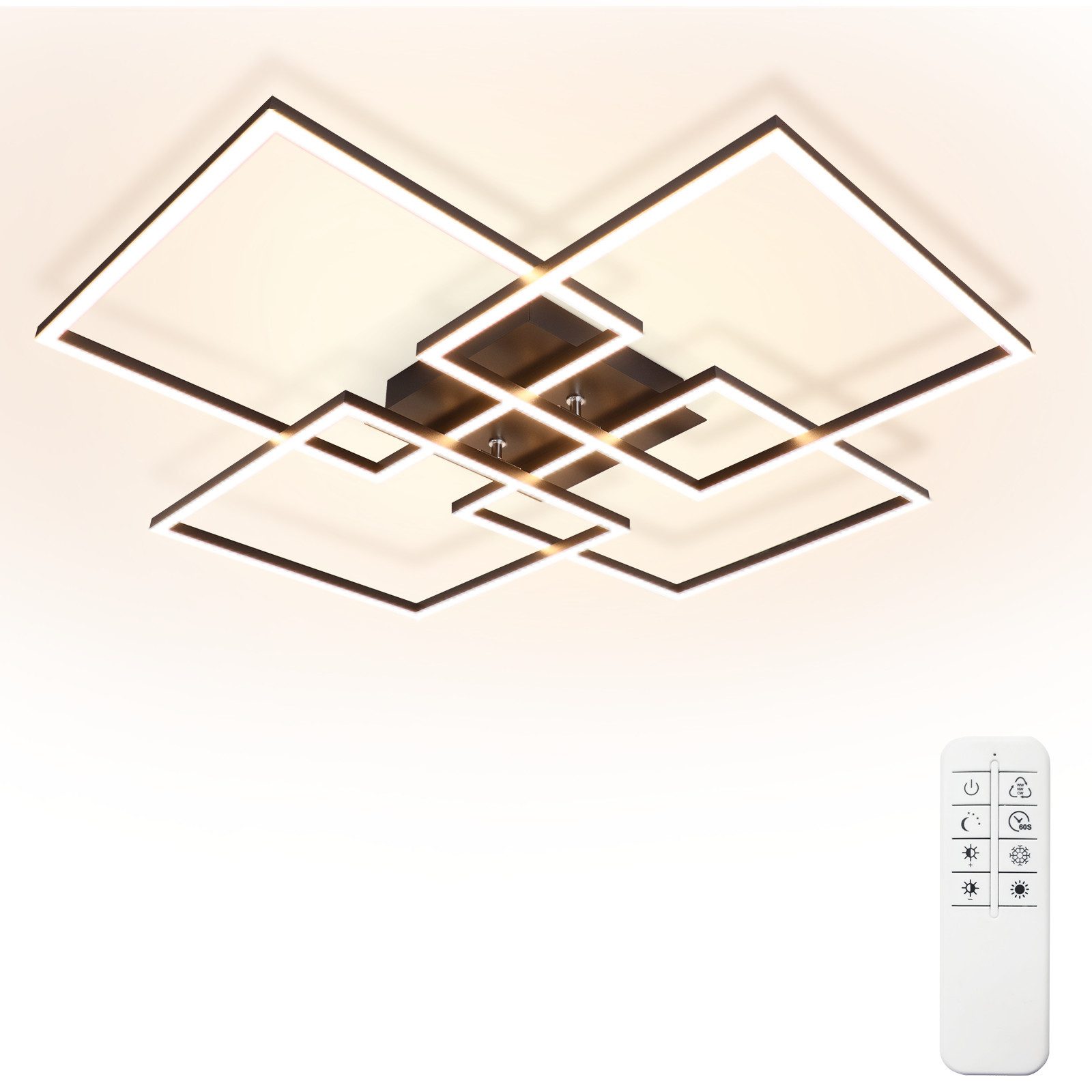 NETTLIFE LED - kattovalaisin, olohuoneen Kattovalaisin, 72 cm, musta himmennettäväKaukosäätimellä 48W moderni, suorakaiteen muotoinen, muotoilu