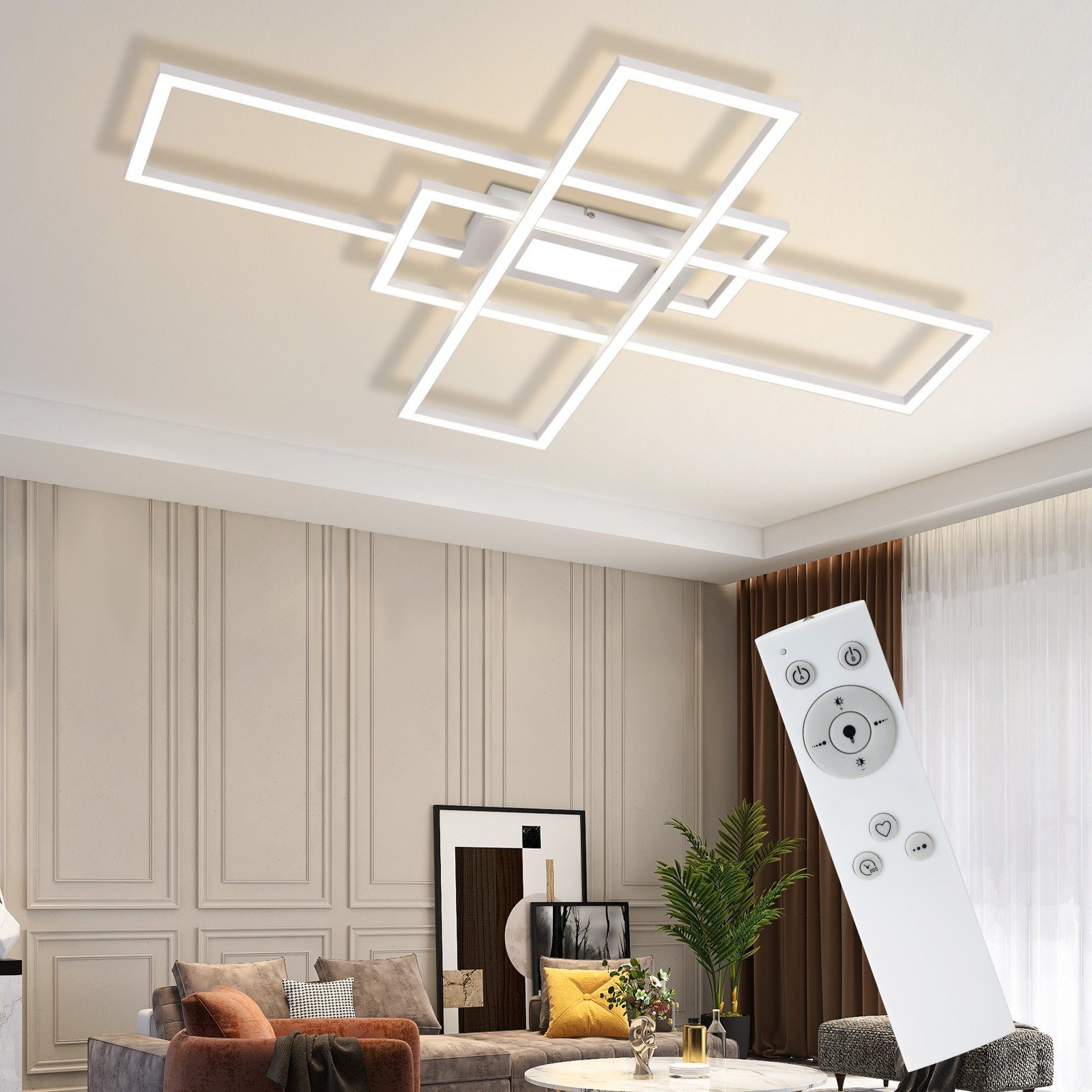 NETTLIFE himmennettävä LED - kattovalaisin, 50WValkoinen Kaukosäätimellä, moderni muotoilu, olohuone makuuhuone, geometrinen Keittiöön Käytävään