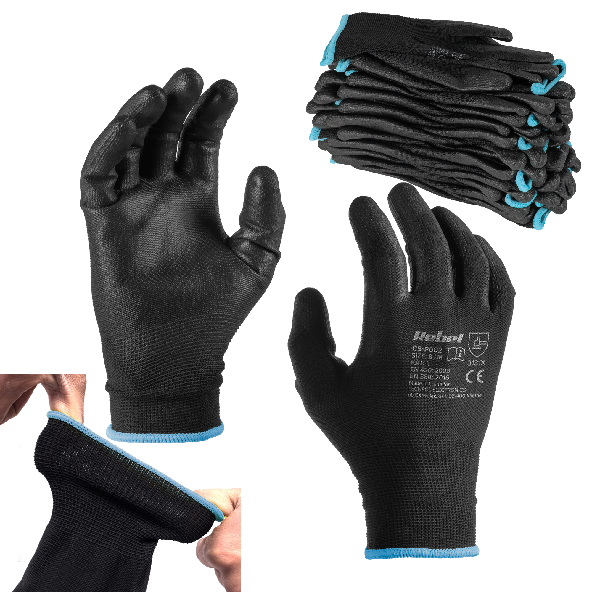 Kestävät polyuretaanista valmistetut työkäsineet, koko 9 M, 12 settiä