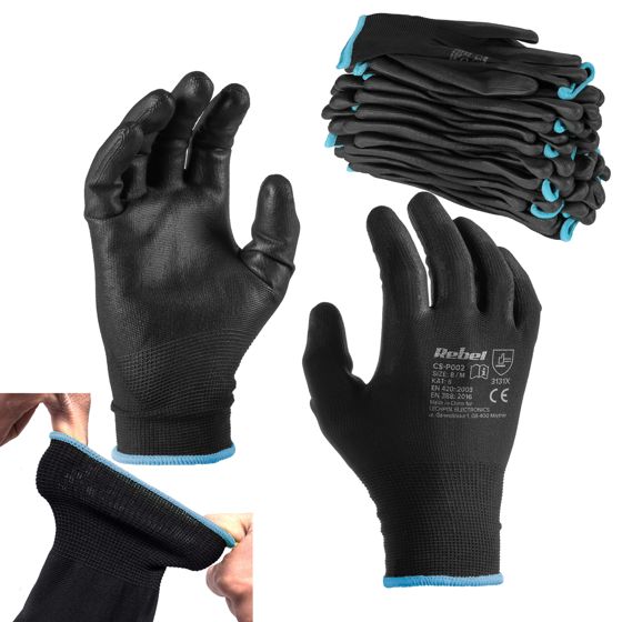 Kestävät polyuretaanista valmistetut työkäsineet, koko 9 M, 12 settiä