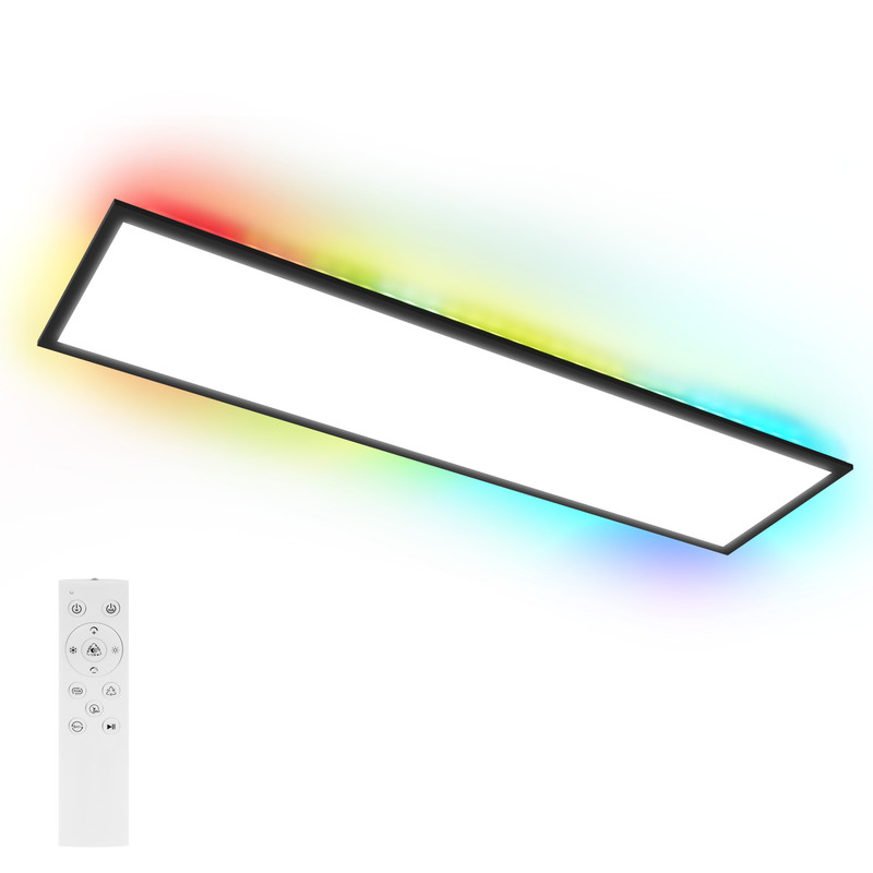 NETTLIFE LED-paneeli 100 x 25 cm himmennettävä RGB-taustavalo väriä vaihtava litteä kattovalaisin kaukosäätimellä musta 24W
