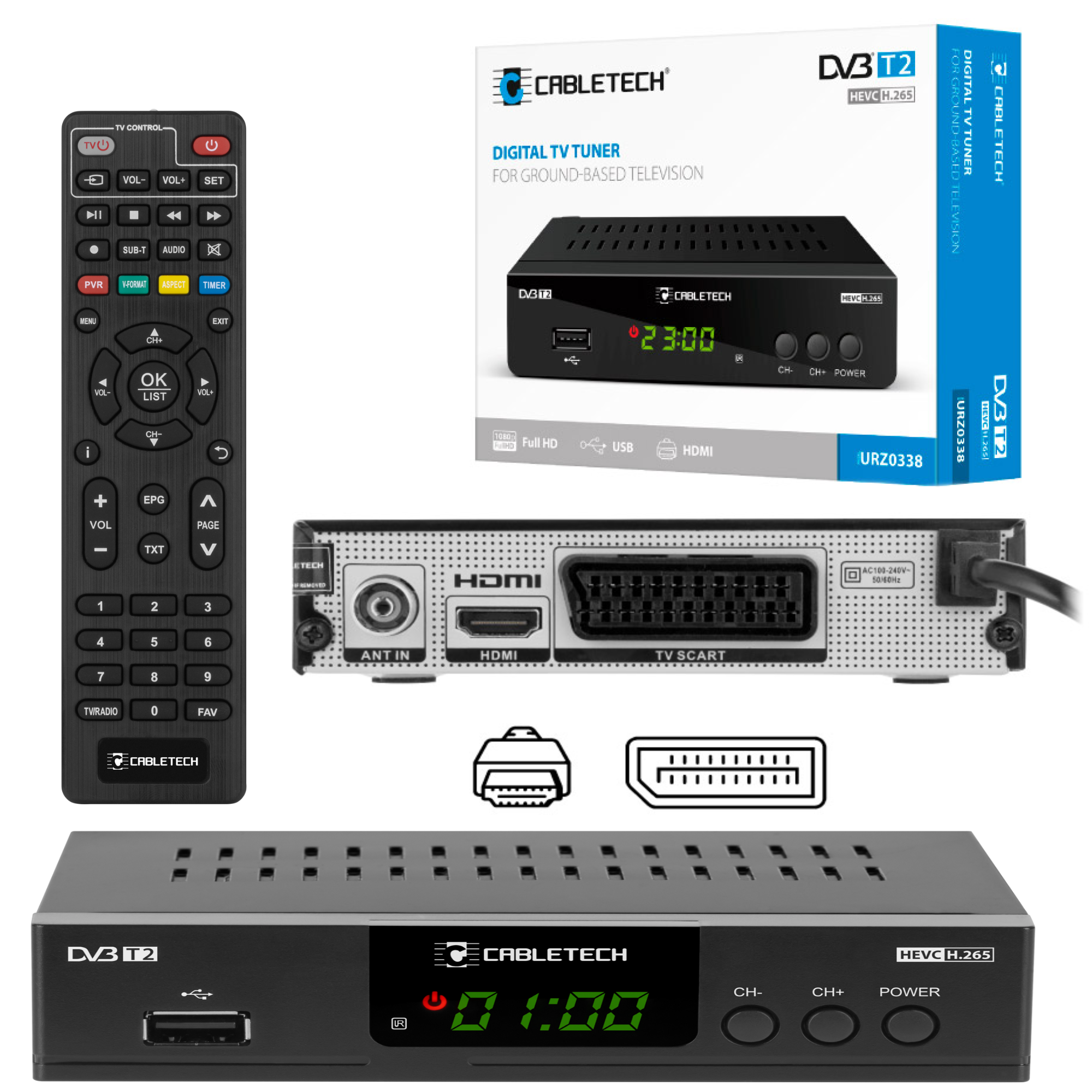 DVB-T2 H.265 HEVC USB Cabletech TV-dekooderiviritin