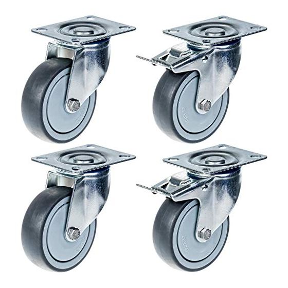 80mm 3" pyöräteline harmaalla kumirenkaalla, kääntyvä ja jarrullinen, vahva 320kg kantavuus, 4 kpl:n sarja.