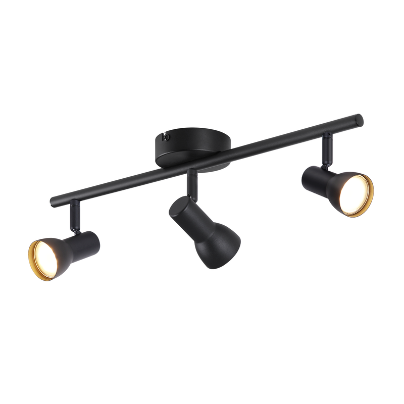 NETTLIFE 3- lamppuinen kattovalaisin, moderni muotoilu, musta, metalli, GU10- kanta