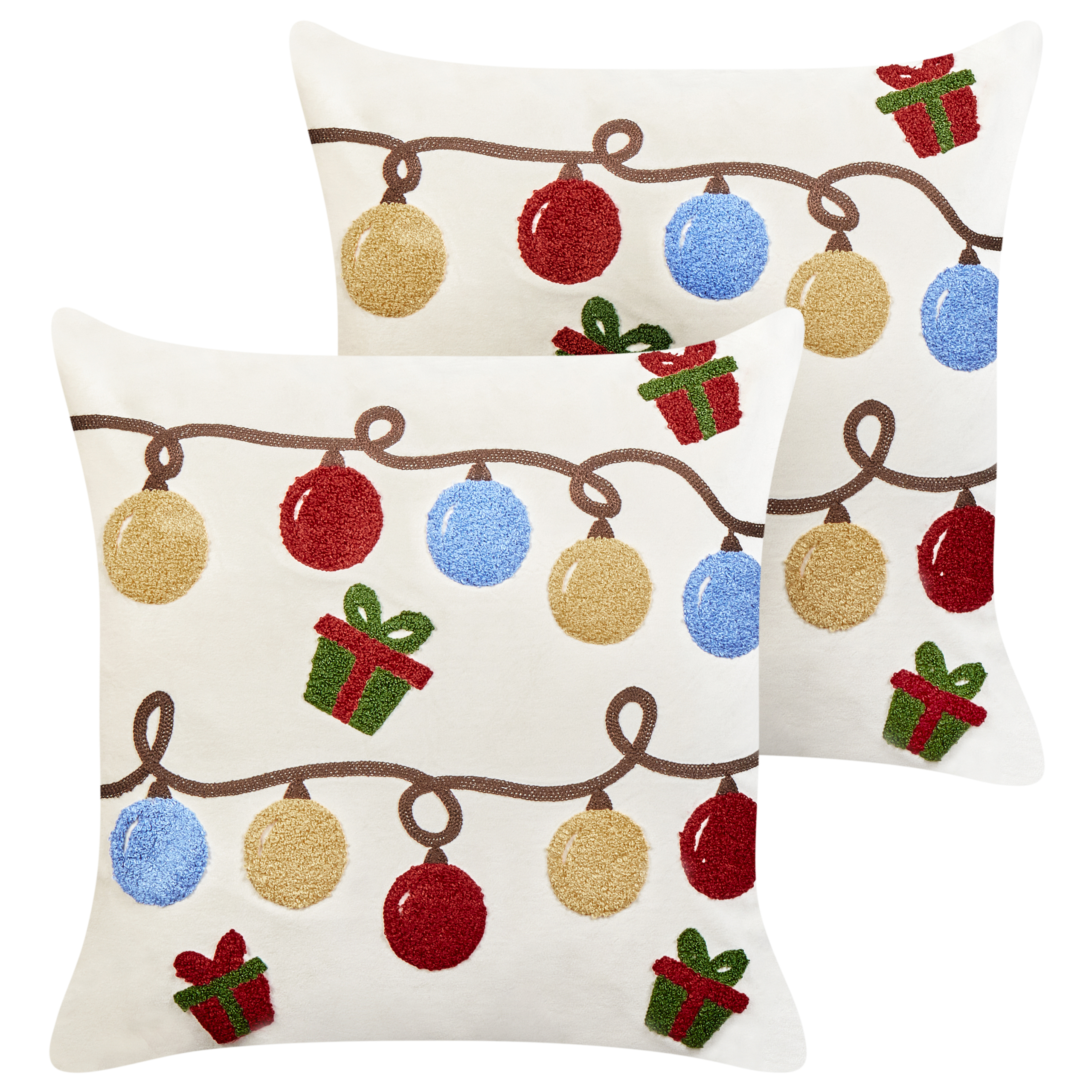 Koristetyynysetti 2 kpl PALMIER 45 x 45 cm Sametti Luonnonvalkoinen Joulukuvio