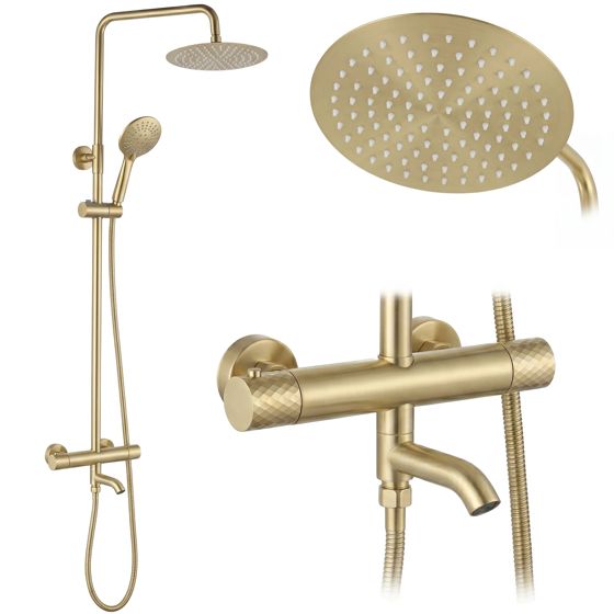 REA Suihkusetti Lungo Diamond + Thermostat Harjattu kulta, 15X15X117CM