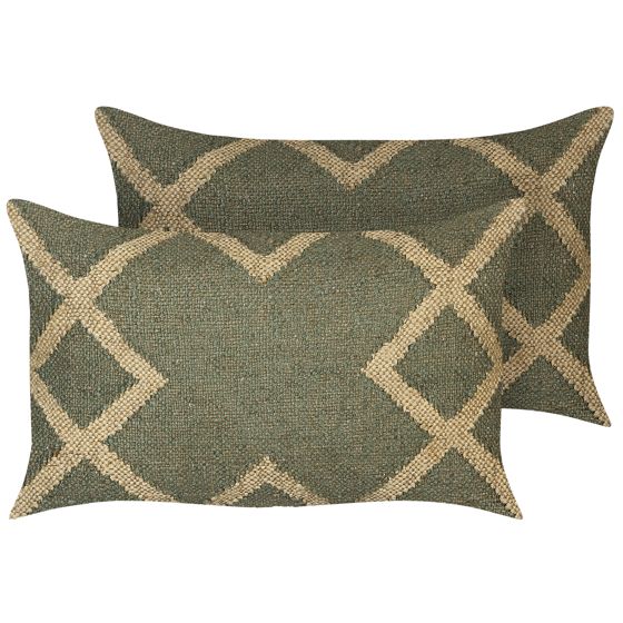 Koristetyynysetti 2 kpl GOPI juutti 30 x 50 cm Vihreä Itämainen kuvio