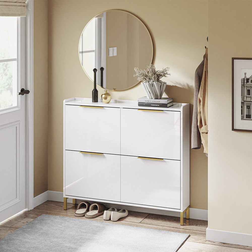 SoBuy Kenkäkaappi 4-ovinen valkoinen 100x19x90 cm FSR206-GW