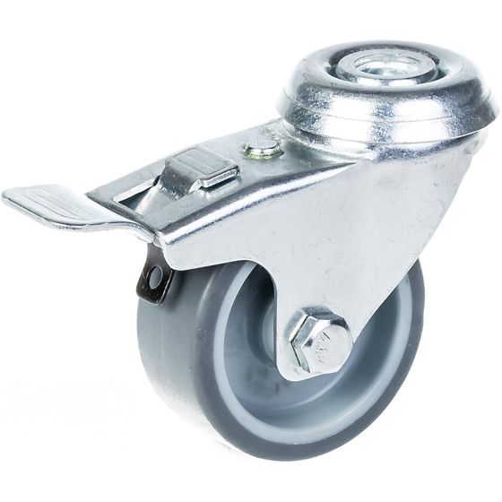 50 mm:n (2 tuuman) pyörä, harmaa kumirengas, kääntyvä ja jarrullinen, kantavuus 40 kg