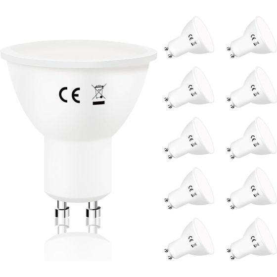 NETTLIFE 10 kpl GU10 LED - lamppuja, viileän valkoinen, 6 W, 5000 K, korvaa 60 W:n energiansäästölampun, 110°:n sädekulma, ei - himmennettävä pakkaus
