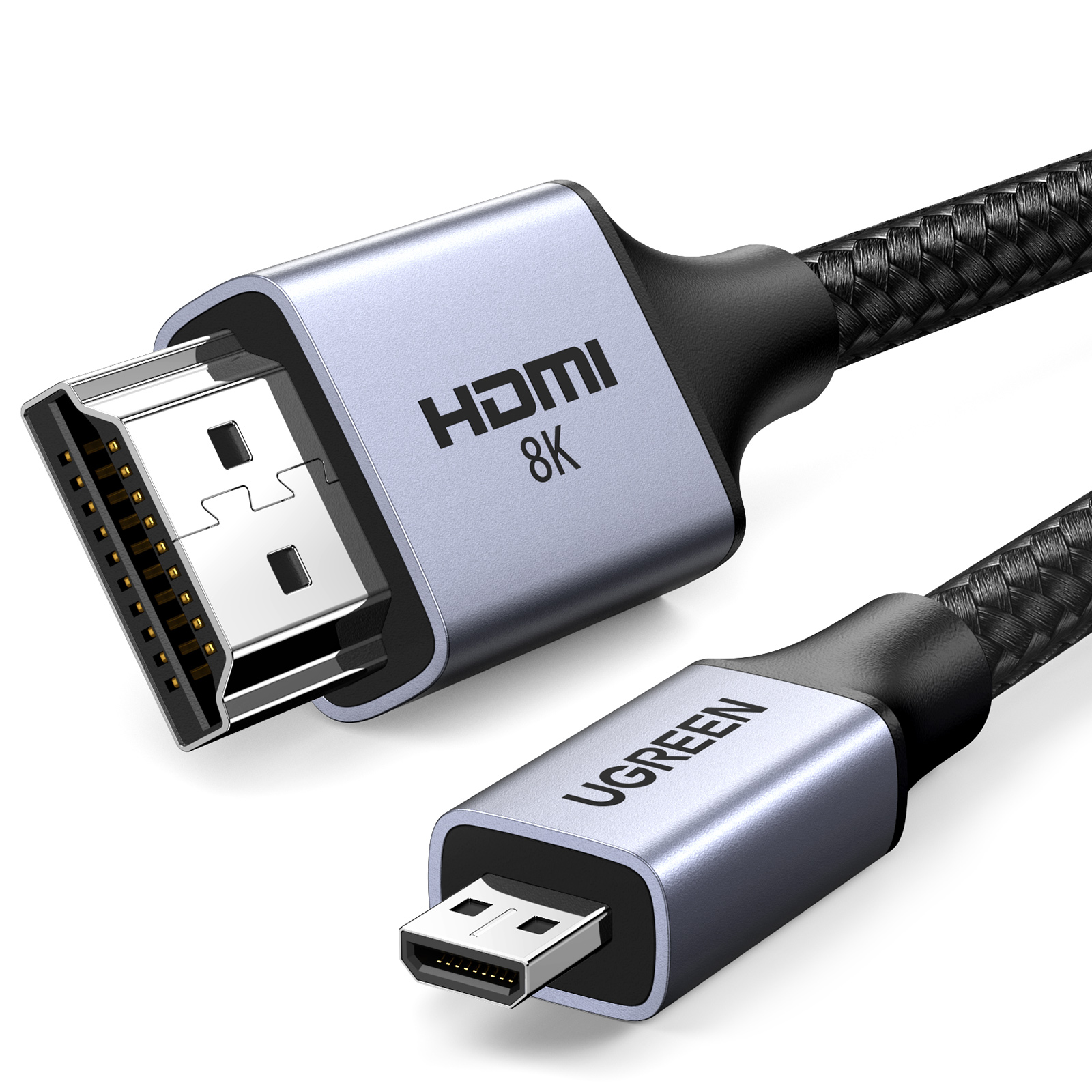 Micro HDMI - HDMI 2.1 8K -sovitinkaapeli 2m harmaa