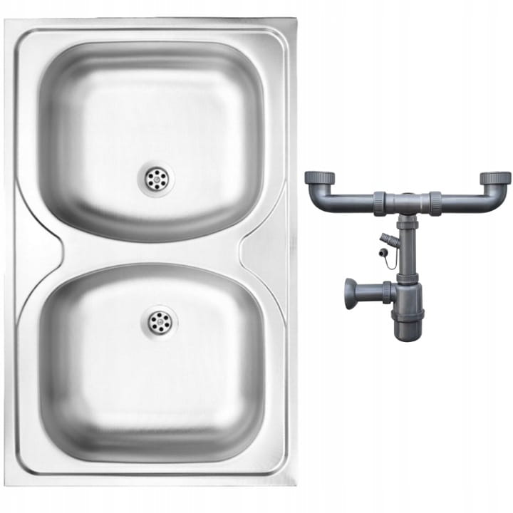 2-kulhoinen teräspäällysallas 80x50 satiini Apollo-sifonilla