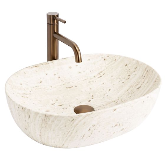 REA Tasolle Asennettava Pesuallas Amelia 48 Travertine Classic Beige, 48X34, 5X13, 5Cm