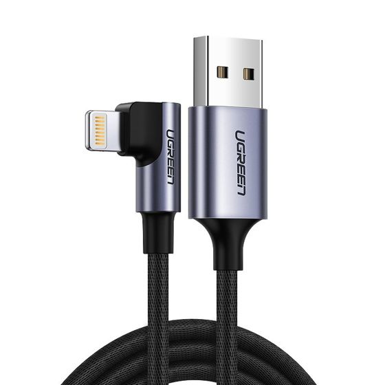 Kulmallinen iPhone USB - Lightning MFI 2.4A -kaapeli 1m musta