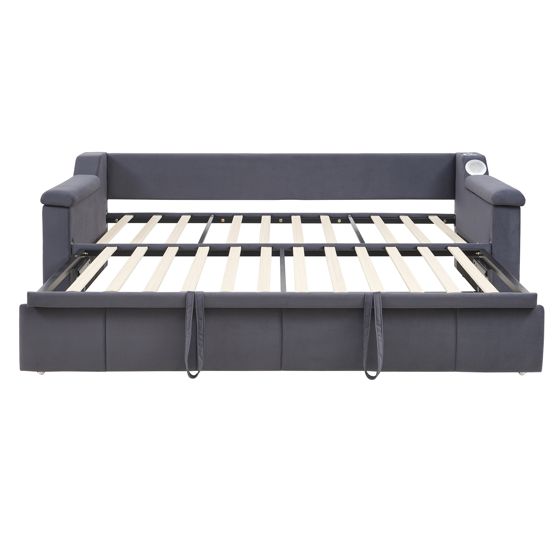 90/180x190cm samettiverhoiltu pehmustettu sängynrunko, tummanharmaa