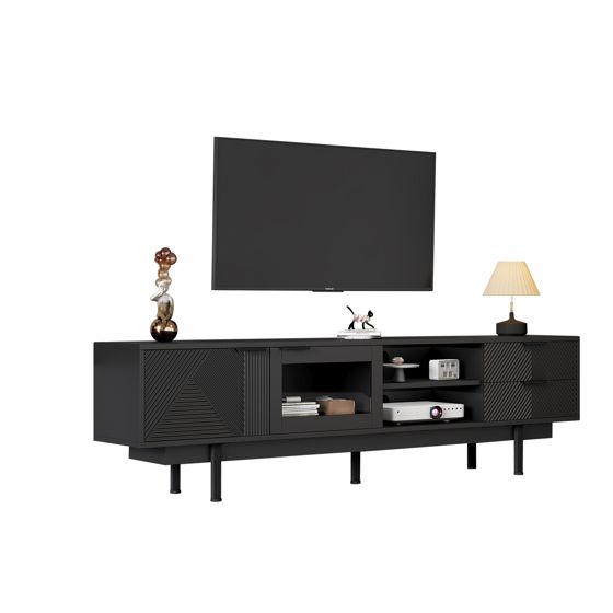 TV-taso 200x40x50,5 cm musta lastulevy säilytyksellä ja liukuovilla