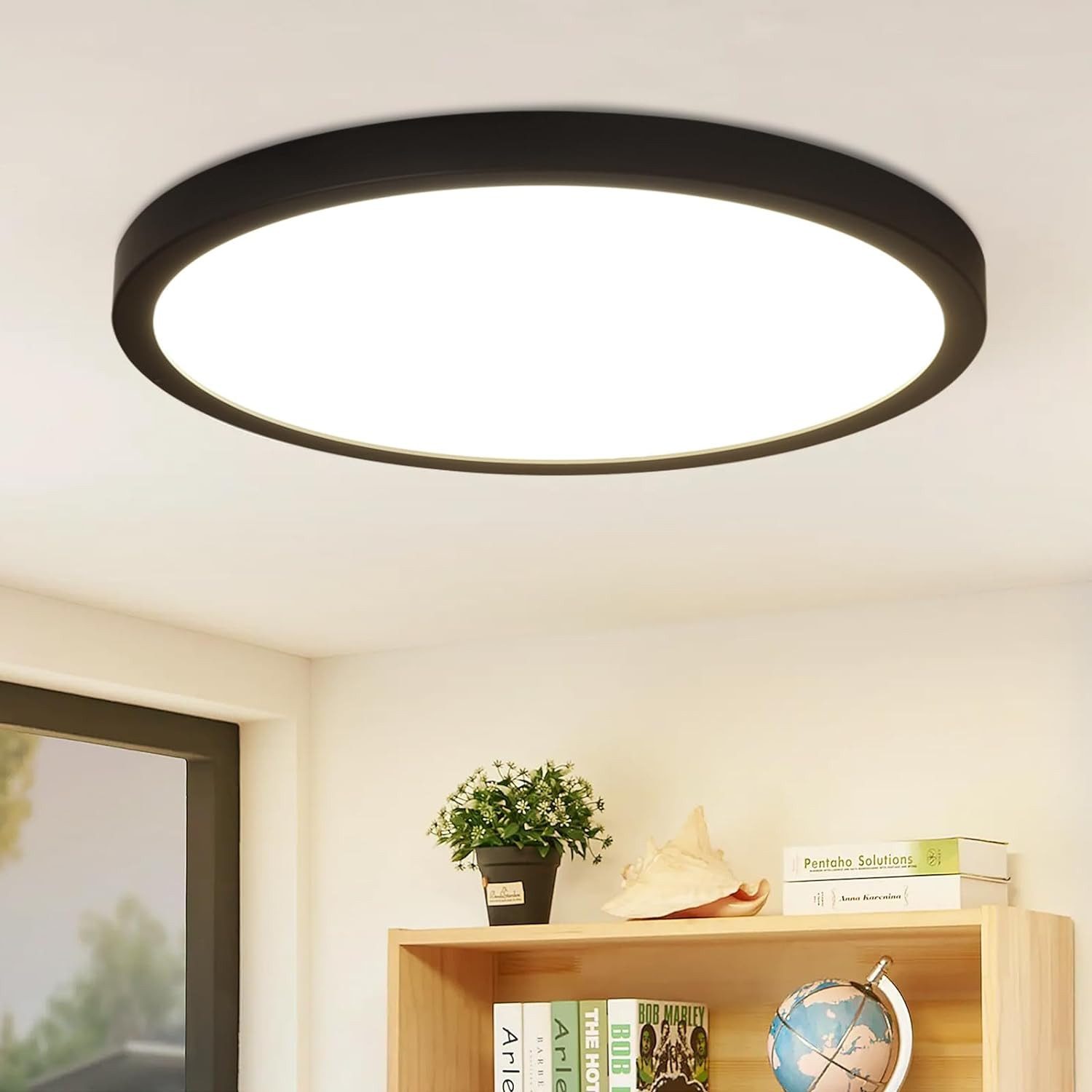 NETTLIFE LED - kattovalaisin, pyöreä, musta, 24W, moderni, LED neutraali Valkoinen, 4000K, IP44 erittäin, ohut, halkaisija, 23cm Keittiöön