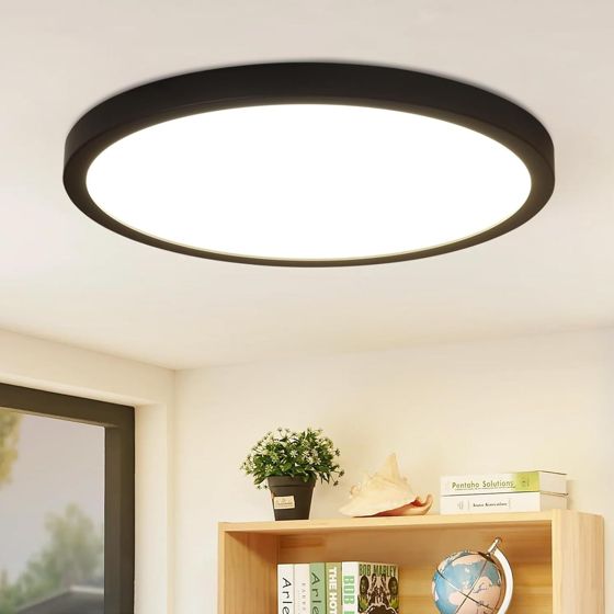 NETTLIFE LED - kattovalaisin, pyöreä, musta, 24W, moderni, LED neutraali Valkoinen, 4000K, IP44 erittäin, ohut, halkaisija, 23cm Keittiöön