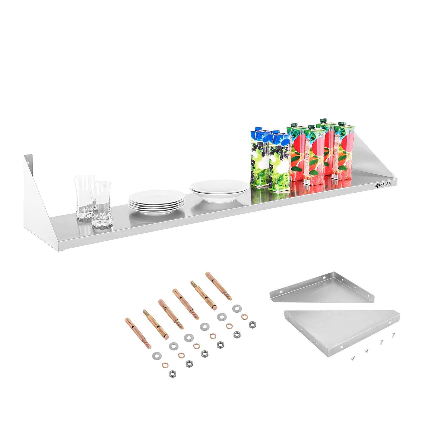 Yksittäinen roikkuva ruostumattomasta teräksestä valmistettu seinähylly 150 cm