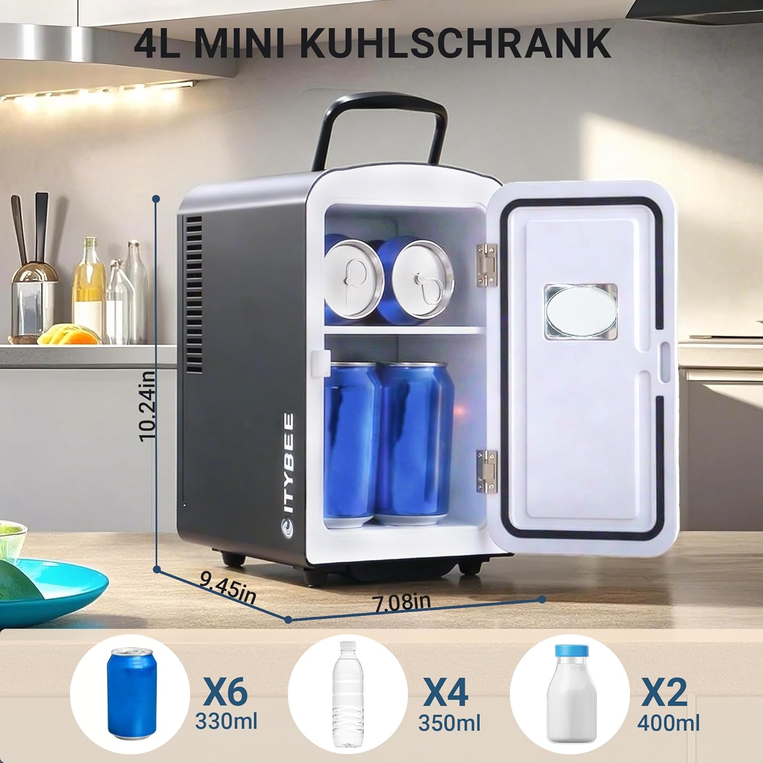 NETTLIFE Minijääkaappi 4L Pieni jääkaappi 12V 230V Ihanteellinen auton makuuhuoneeseen, leirintäalueelle, toimistoon ja matkoille (musta)