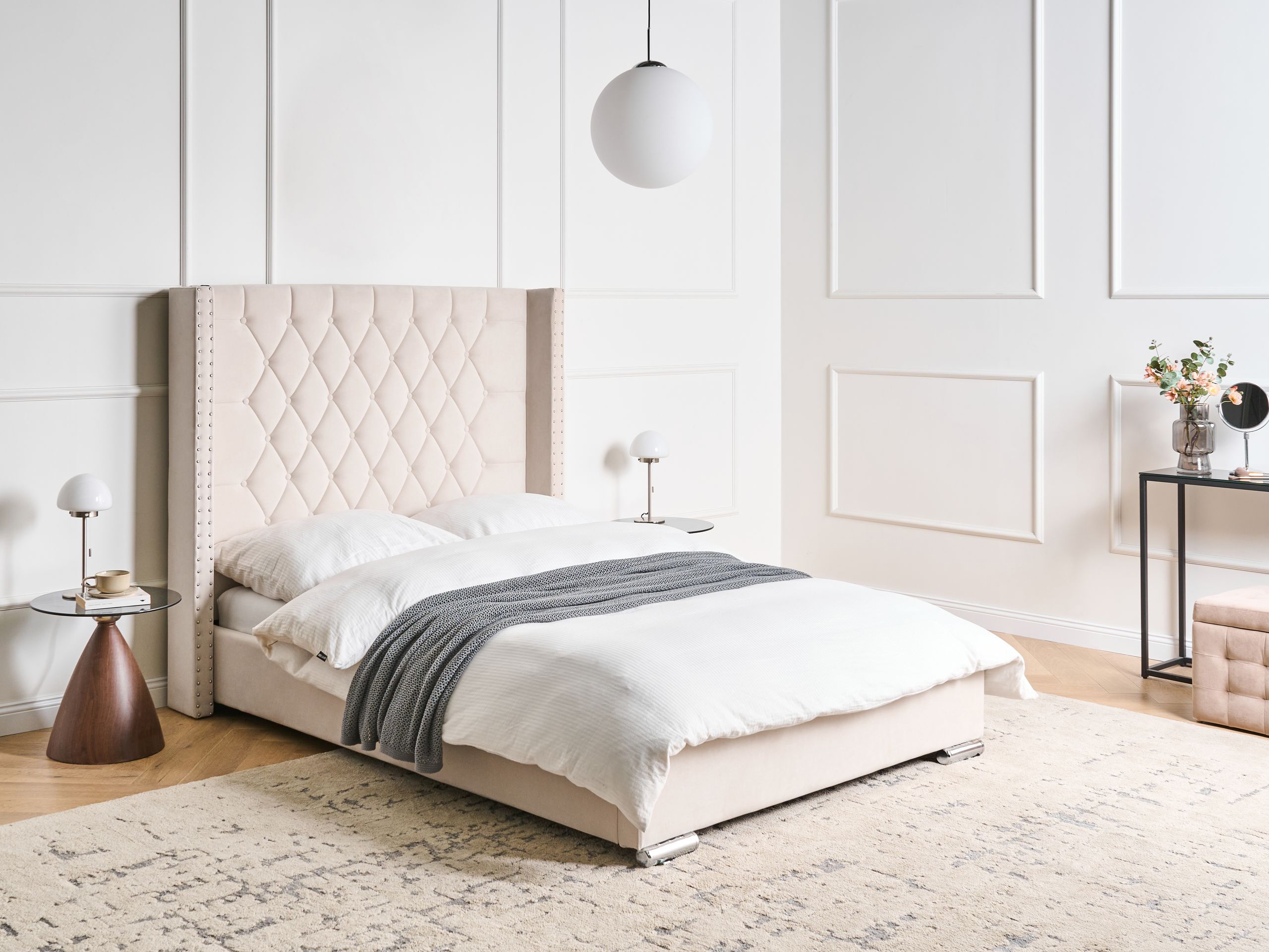 Sänky sametti LUBBON 140 x 200 cm Luonnonvalkoinen