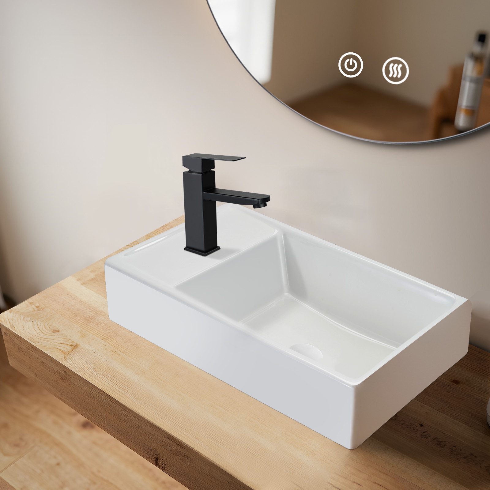 NETTLIFE Pöytäpesuallas, Valkoinen Keraaminen Kylpyhuoneen Lavuaari - Neliönmuotoinen Allas 40*22cm