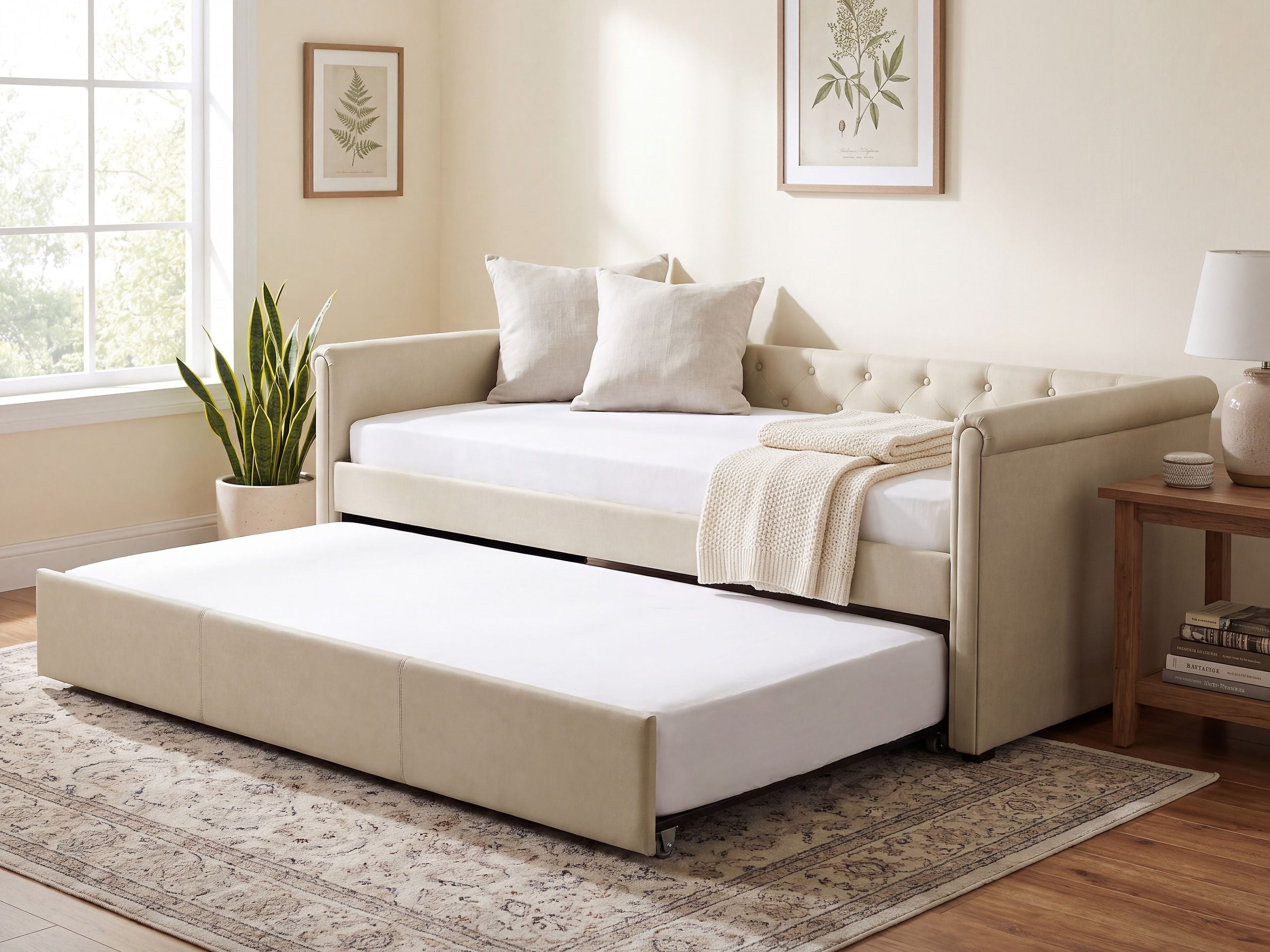 Sänky lisävuoteella Kangas LIBOURNE 80 x 200 cm Beige