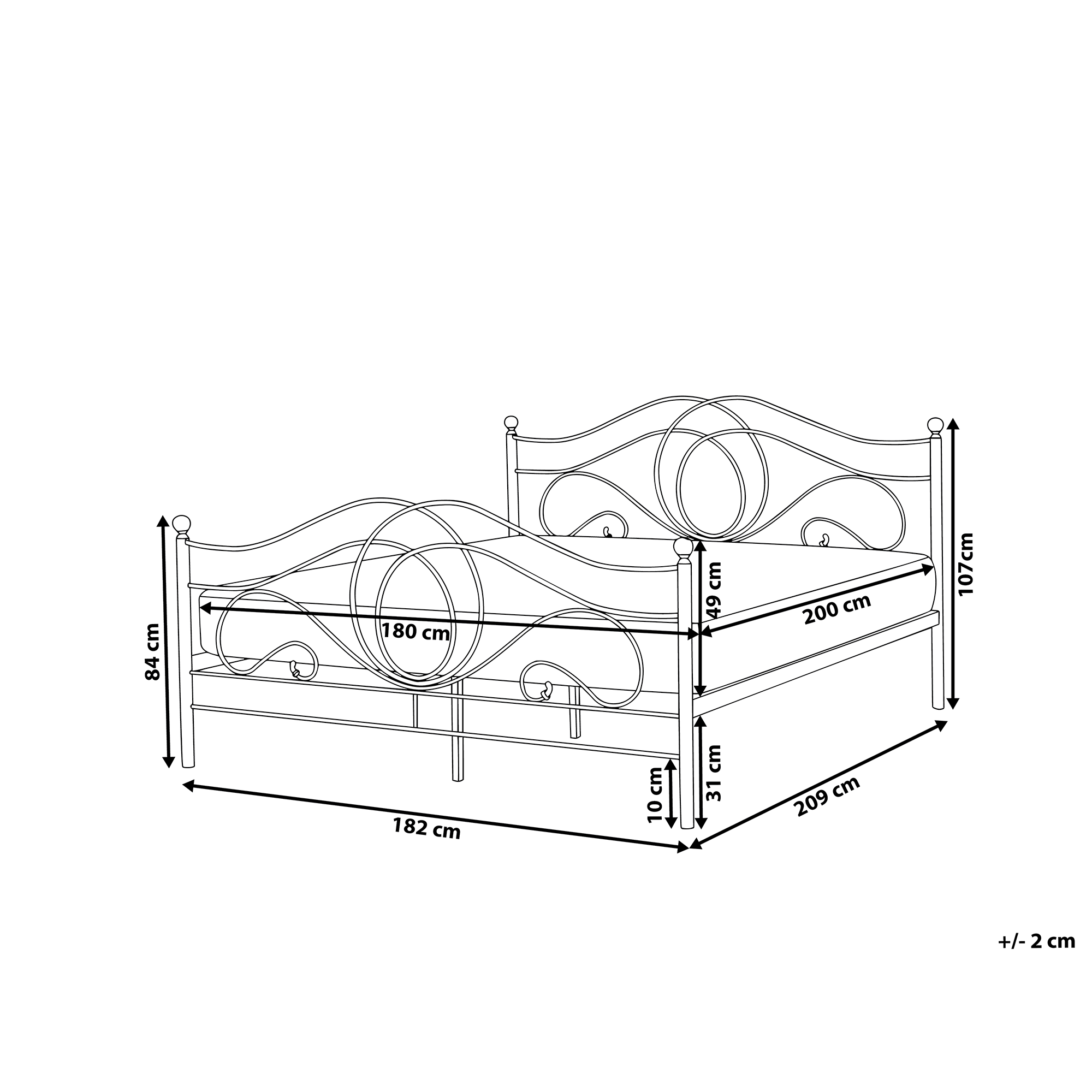Sänky metalli LYRA 180 x 200 cm Valkoinen