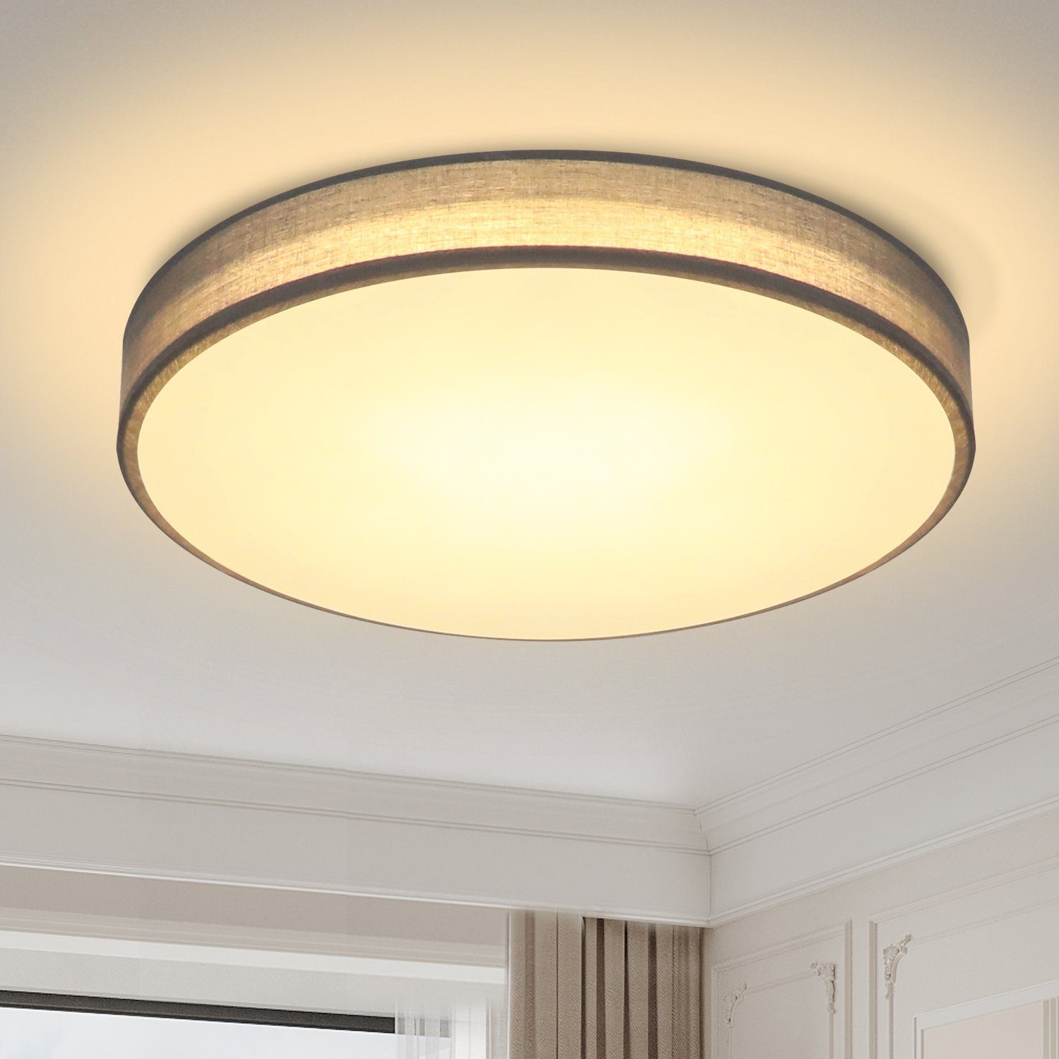NETTLIFEKattovalaisin, pyöreäKangasvarjostin, harmaa, moderni KeittiöKylpyhuone, makuuhuone, eteinen, 30cm, 12w