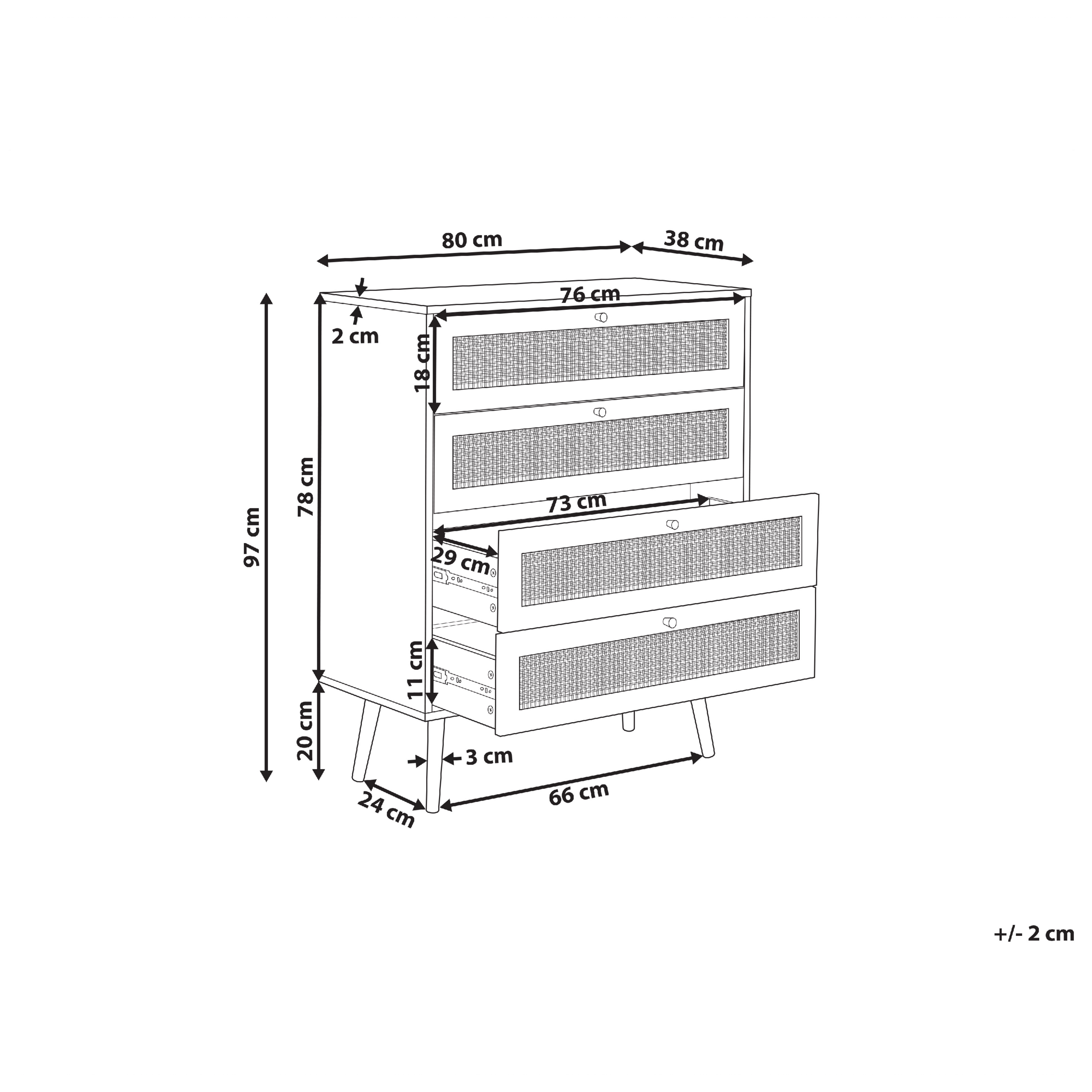 Lipasto 4 laatikolla PEROTE rottinki Vaaleanruskea