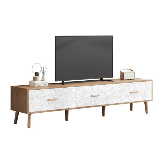 TV-taso 150x35x39 cm valkoinen puinen säilytyksellä