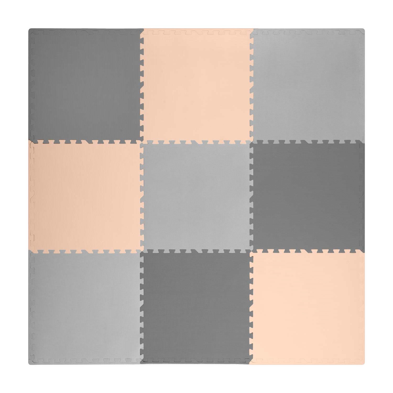 Ricokids suuri vaahtomuovipalapelimatto 180x180cm 9 palaa harmaa-persikka