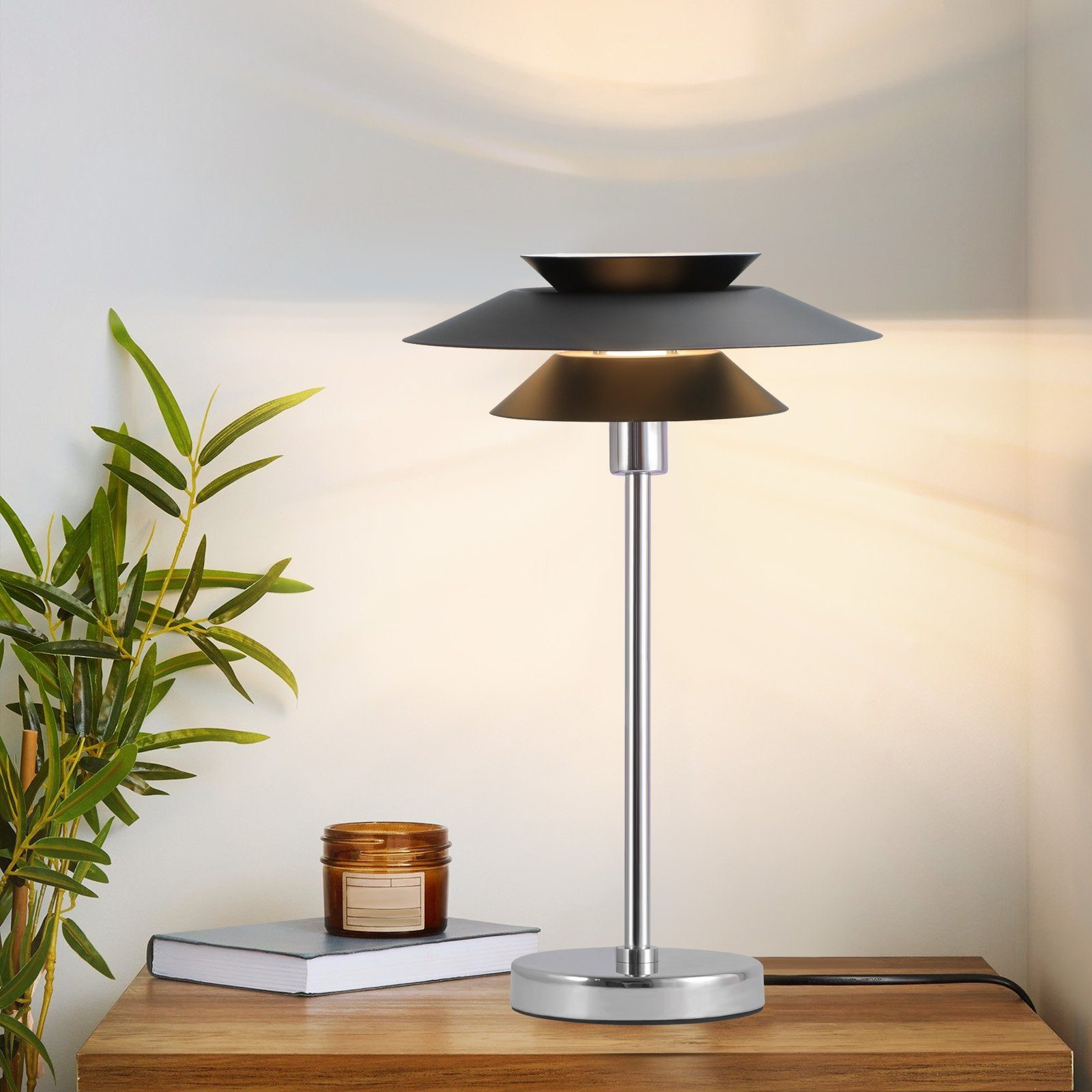 NETTLIFE musta pöytävalaisin, moderni yöpöytävalaisin, E14 1 liekki olohuoneen, design - metallinen, pöytävalaisin johdolla, yöpöytävalaisin