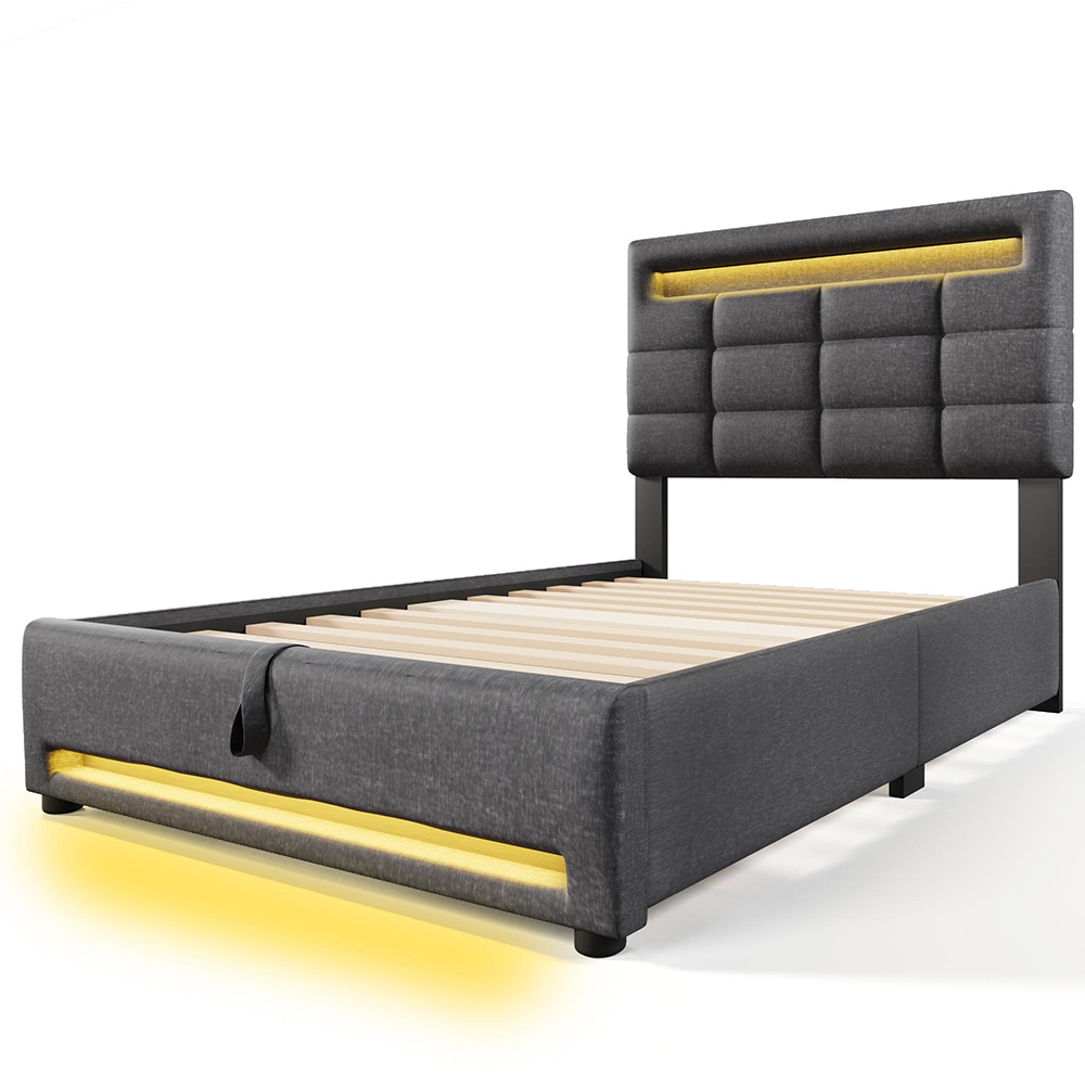 Sänky 90x200cm USB-portilla, harmaa