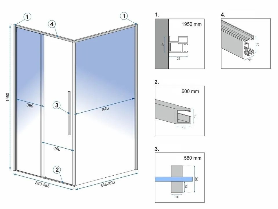 REA Suihkukaappi SOLAR 90x90 harjattu kupari, 90X90X195CM
