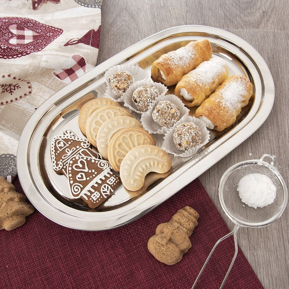 Soikea teräksinen tarjoilualusta 33,5x19,5 cm