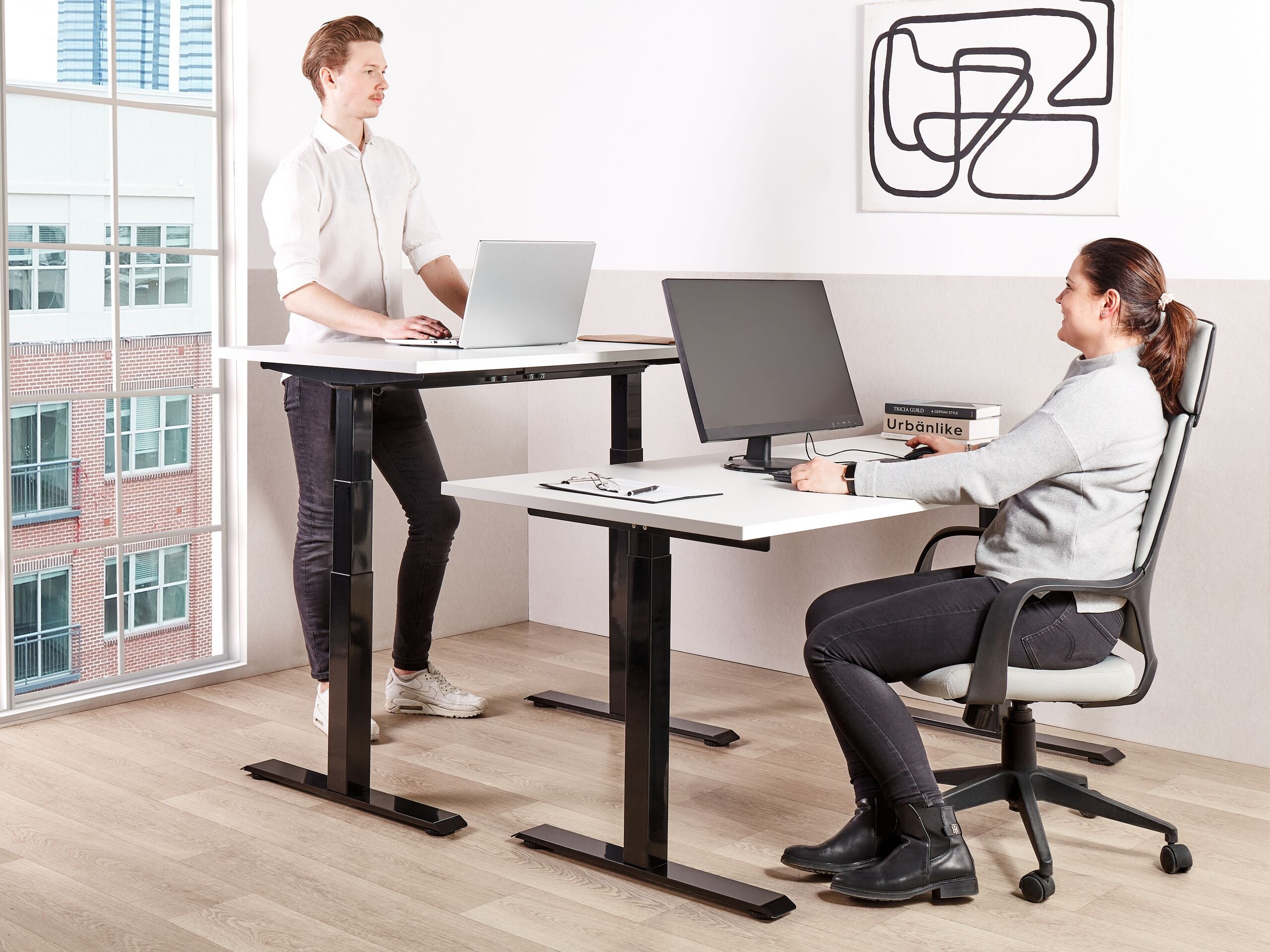 Työpöytä sähkösäädettävä DESTINES 120 cm 72 cm Valkoinen/musta